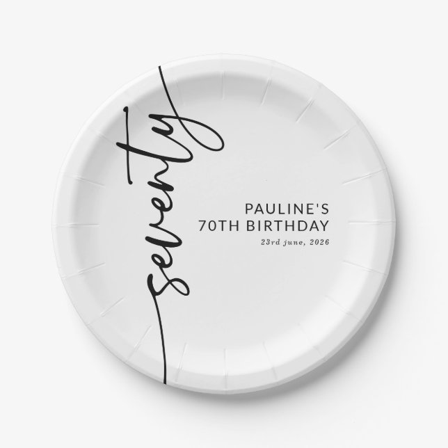 Elegant Script Seventy 70th Birthday Paper Plate (Front)