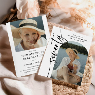 Elegant Script Seventy Arch Photo 70th Birthday Invitation