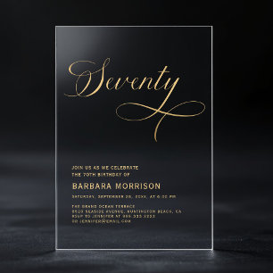 Elegant Script Seventy Black Gold 70th Birthday Acrylic Invitations