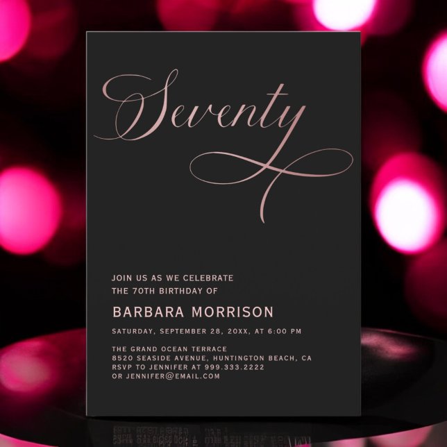 Elegant Script Seventy Rose Gold 70th Birthday Invitation (Creator Uploaded)