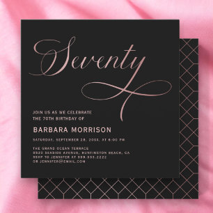 Elegant Script Seventy Rose Gold 70th Birthday Invitation