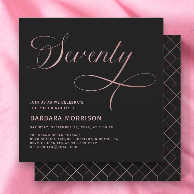 Elegant Script Seventy Rose Gold 70th Birthday Invitation (Creator Uploaded)