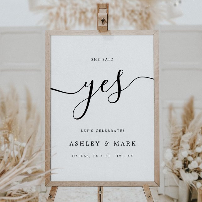 Elegant Script She Said Yes Engagement Celebration Poster (Creator Uploaded)