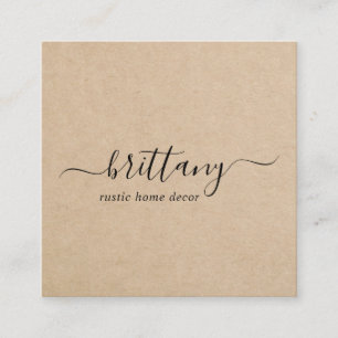 Elegant Script Signature Brown Simple Rustic Square Business Card