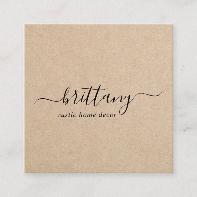 Elegant Script Signature Brown Simple Rustic Square Business Card (Front)