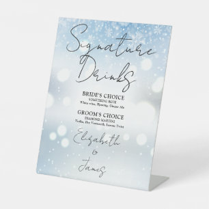 Elegant Script Signature Drinks Winter Snowflakes Pedestal Sign