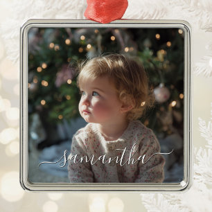 Elegant Script Signature Name Photo Metal Tree Decoration