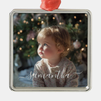 Elegant Script Signature Name Photo Metal Tree Decoration