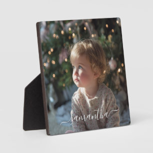 Elegant Script Signature Name Photo Plaque