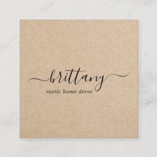 Elegant Script Signature Rustic Kraft Paper Square Business Card