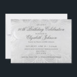 Elegant Script Silver 90th Birthday Invitation<br><div class="desc">This birthday design features an elegant silver background with grey custom typography.</div>