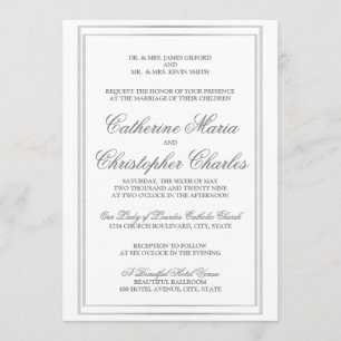 Elegant Script Silver Border Wedding Invite