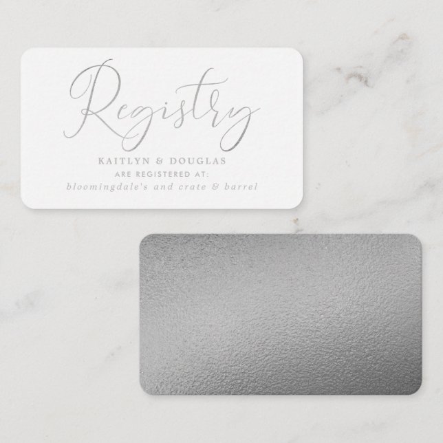 Elegant Script Silver Foil Gift Registry Enclosure Card (Front/Back)