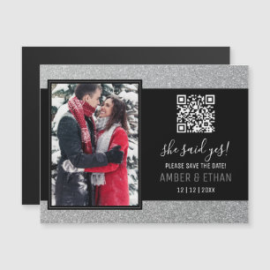Elegant Script Silver Glitter Photo Save the Date