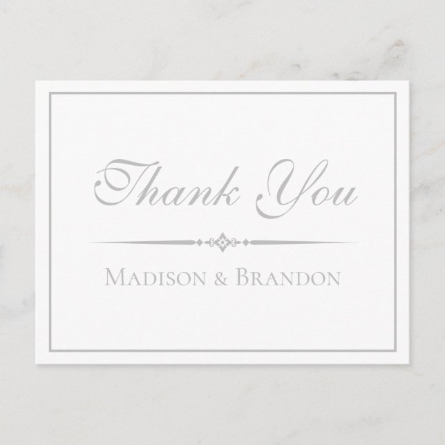 Elegant Script Silver Minimalist Wedding Thank You Postcard (Front)