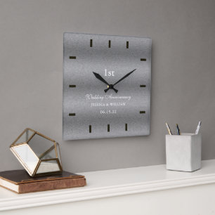 Elegant Script Silver Wedding Anniversary Keepsake Square Wall Clock