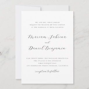 Elegant Script Simple Black and White Wedding Invitation