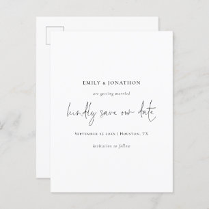 Elegant Script Simple Black White Save The Date In Invitation Postcard
