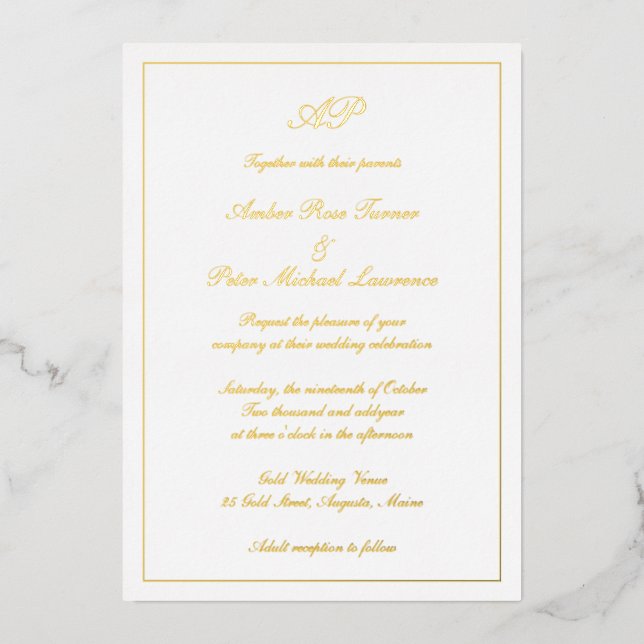 Elegant Script Simple Formal Monogram Wedding Gold (Front)