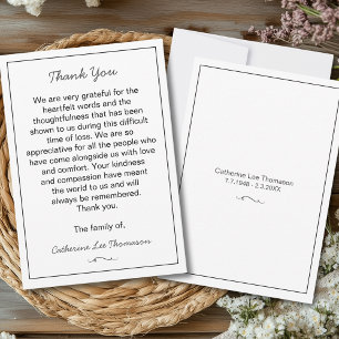 Elegant Script Simple Funeral Flat Thank You Card