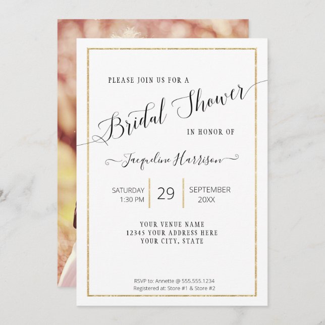 Elegant  Script Simple Gold Minimal Bridal Shower Invitation (Front/Back)