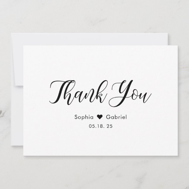 Elegant Script Simple Heart Wedding Thank You Card (Front)