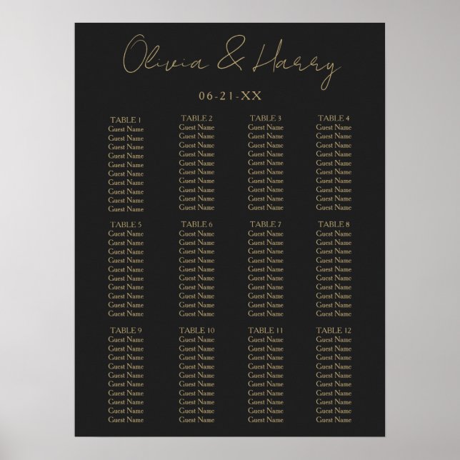 Elegant Script Simple Modern Wedding Seating Chart (Front)