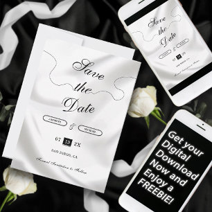 Elegant Script Simple Modern White Luxury Wedding Save The Date