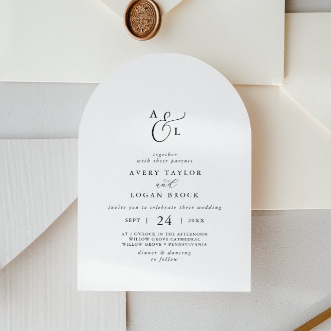 Elegant Script Simple Monogram Boho Arch Wedding Invitation (Elegant Script Simple Monogram Boho Arch Wedding Invitation)