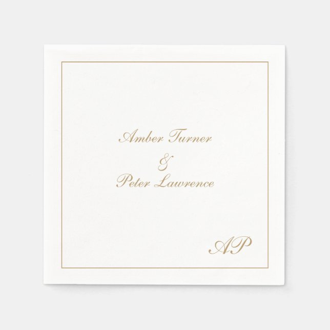 Elegant Script Simple Monogram Formal Gold Wedding Napkin (Front)