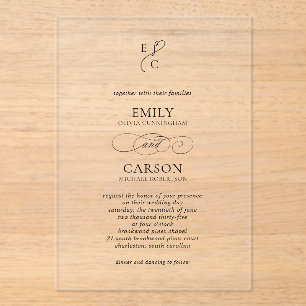 Elegant Script Simple Monogram Logo Modern Wedding Acrylic Invitations