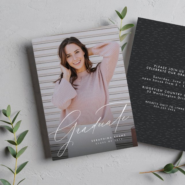 Elegant script simple one photo graduation invitation (Creator Uploaded)