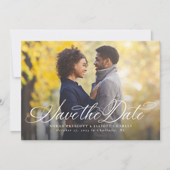 Elegant script simple one photo save the date (Front)