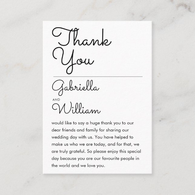 Elegant Script Simple Wedding Thank You Reception  Place Card (Front)