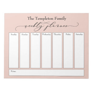 Elegant Script Simple Weekly Planner, Blush Notepad