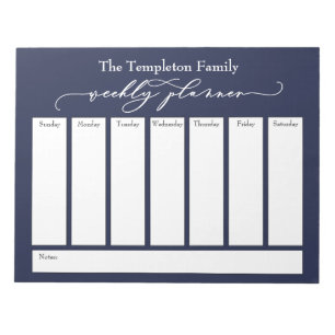 Elegant Script Simple Weekly Planner, Navy Blue Notepad