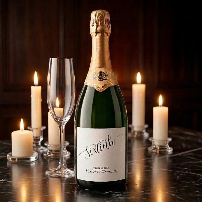 Elegant Script Sixtieth Birthday Personalised Sparkling Wine Label (Elegant Script Sixtieth Birthday Personalized Sparkling Wine Label)