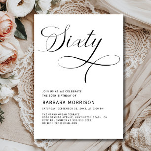 Elegant Script Sixty 60th Modern Birthday Invitation