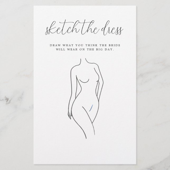 Elegant Script Sketch The Dress Bridal Shower Game (Front)