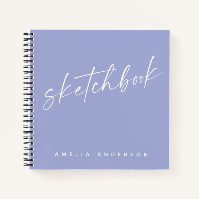 Elegant Script Sketchbook Personalised Name Purple Notebook (Front)