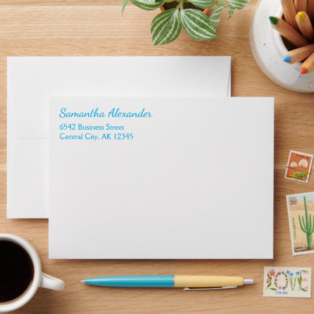 Elegant Script Sky Blue White Address Envelope (Desk)