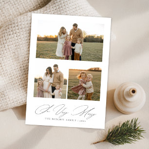 Elegant Script So Very Merry Neutral 3 Photo Holiday Card