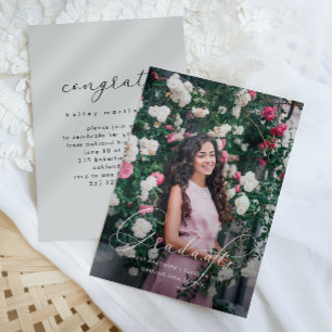 Elegant Script Soft Grey Graduation Party Photo Invitation