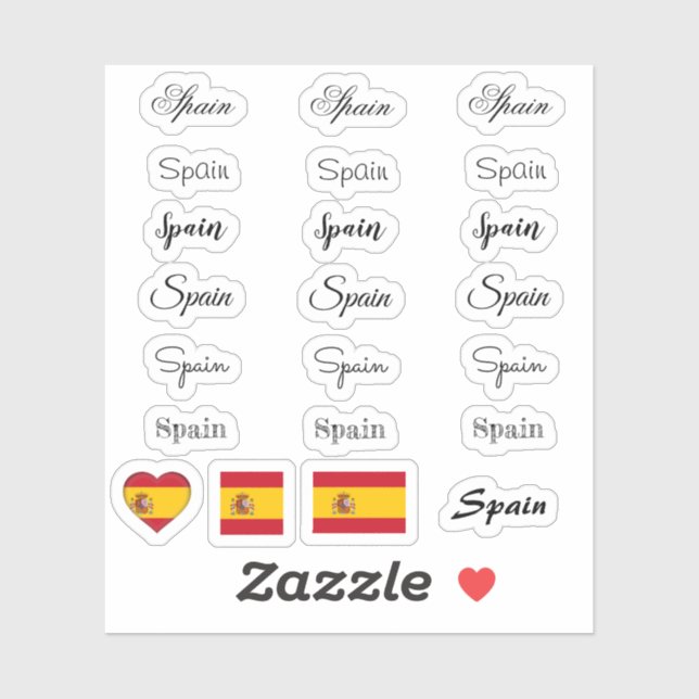Elegant script Spain & Spanish Flag /name Set (Sheet)