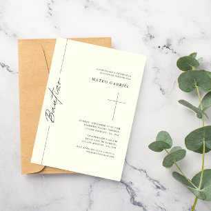 Elegant Script Spanish Baptism Ivory Bautizo Invitation