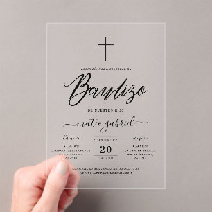 Elegant Script Spanish Invitacion De Bautizo Acrylic Invitations
