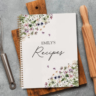 Elegant Script Spring Purple Wildflowers Recipe Notebook
