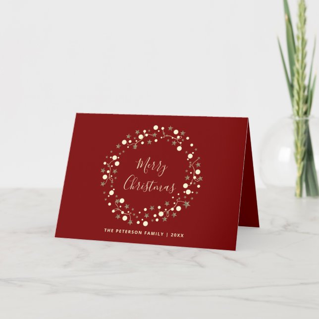 Elegant Script | Stars Wreath Non Photo Christmas Holiday Card (Front)