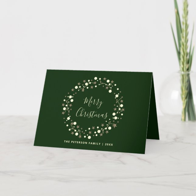 Elegant Script | Stars Wreath Non Photo Christmas Holiday Card (Front)