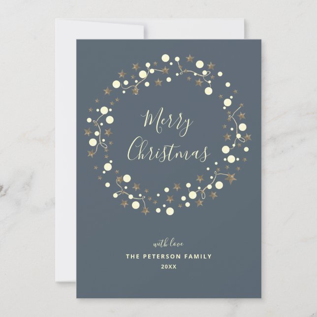 Elegant Script | Stars Wreath Non Photo Christmas Holiday Card (Front)